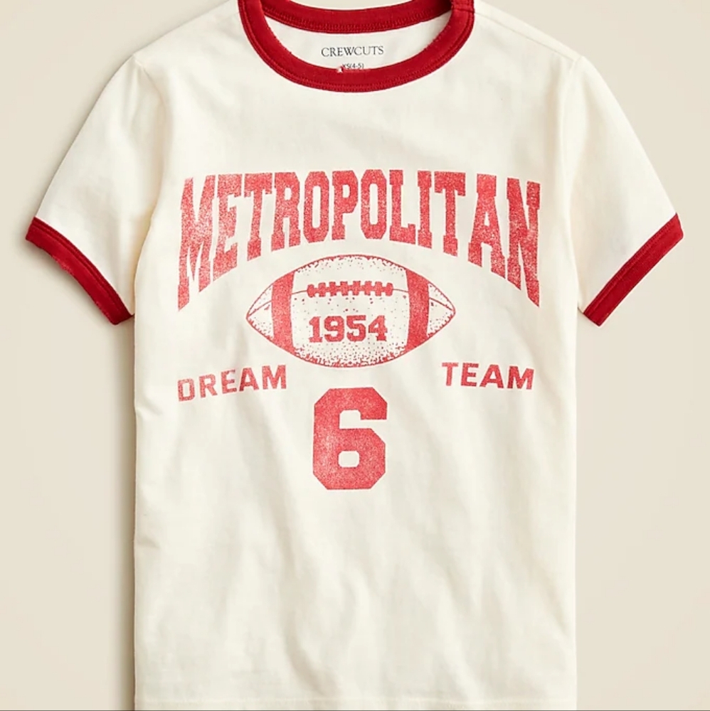 J Crew CrewCuts Boys distressed football ringer graphic T-shirt
